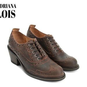 Fluevog Brown Leather Wingtip Lace-Up Heels